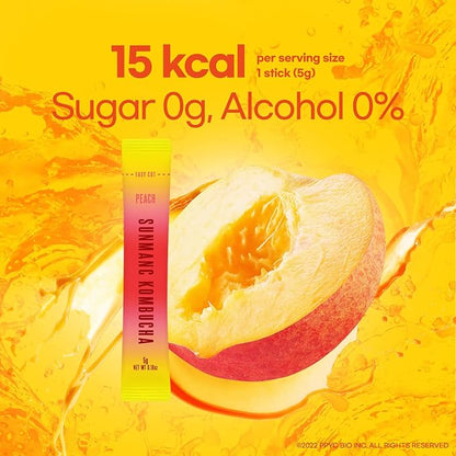 SUNMANC Kombucha 10 packets, Convenient Powdered Drink Mix, Tea Powder, Low Calories, Sugar 0g, Low Caffeine (Peach)