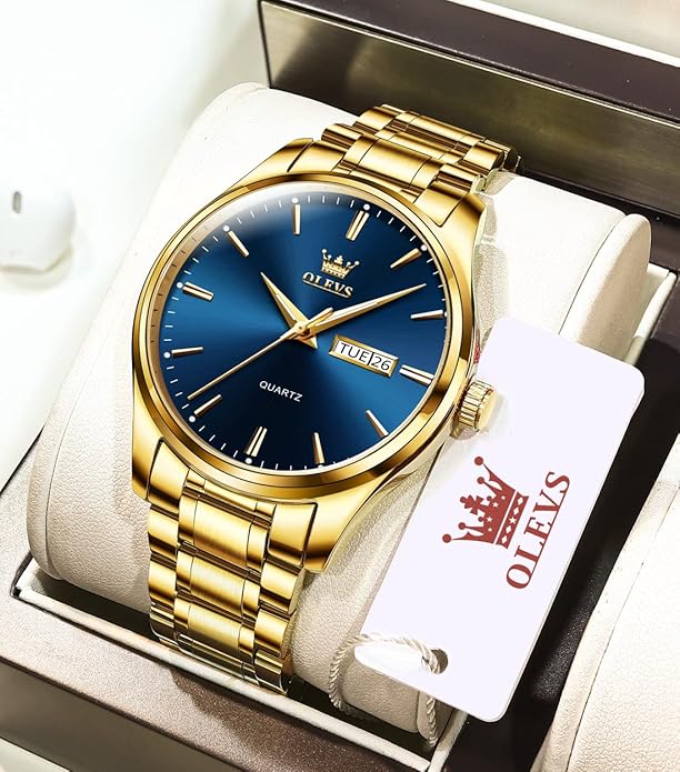 OLEVS Men's Luxury Watch Waterproof Luminous Easy Read Chronograph Watches Full Gold/White Dail/Black Face with Calendar Wristwatch