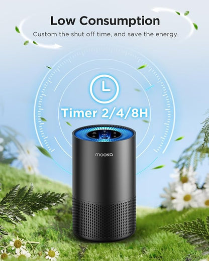 Air Purifiers for Home Large Room Pets Up to 1300 Sq Ft, MOOKA H13 True HEPA Air Purifier Cleaner with 360° Air Inlet, Fragrance, 13dB Air Purifier for Bedroom Wildfire Smoke Pet Dust Pollen (Black)