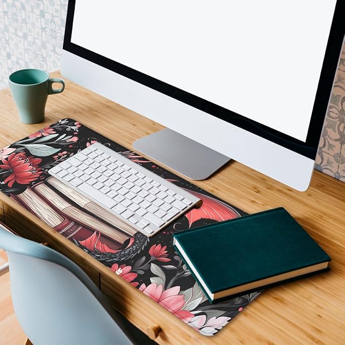 Dragon Desk Pad Mouse Pad Cartoon Flowers Fantasy Magical Books Mouse Pad Large Mousepad Extended Laptop Keyboard Mat Gaming Desk Pad Mouse Mat 31.5"x11.8"