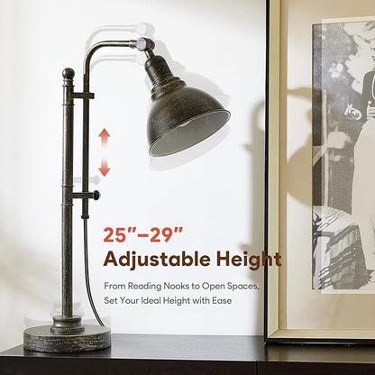 VONLUCE Rustic Desk Lamp Bronze Adjustable, Industrial Style Metal Task Lamps 25"-29", Vintage Work Light, Farmhouse Reading Lamp in Aged Bronze Finish, ETL Certificate