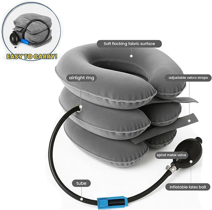 Neck Stretcher, Cervical Traction Device, Neck Traction Device for Neck Pain Relief, Adjustable Inflatable Neck Stretcher Cervical Traction and Neck Brace, Neck Decompression Home Use (Gray)