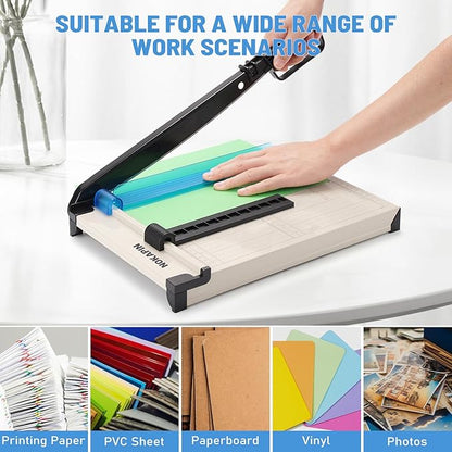Paper Cutter, Paper Slicer with Safety Guard and Blade Lock, 12" Cut Length Guillotine Paper Cutter with 16 Sheet Capacity, Paper Cutters and Trimmers for Cardstock Cardboard (White)