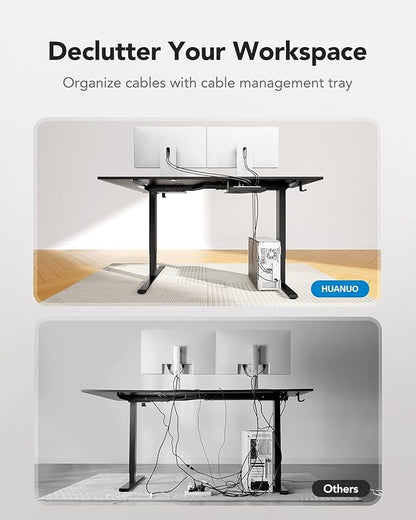 HUANUO 63" x 40" L-Shaped Electric Standing Desk Dual Motor, Corner Electric Height Adjustable Computer Desk with Cable Tray & 3 Preset Heights, Raising Desk for Home Office, Black,