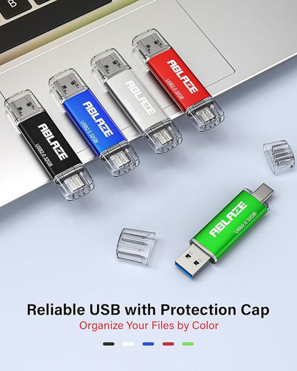 ABLAZE 32GB Type C Flash Drive 10 Pack, Dual USB 2.0+USB C Memory Stick Thumb Drive Compatible with iPhone 16/15, Android Smartphone, Computers, Tablets, Mac,iPad,PC