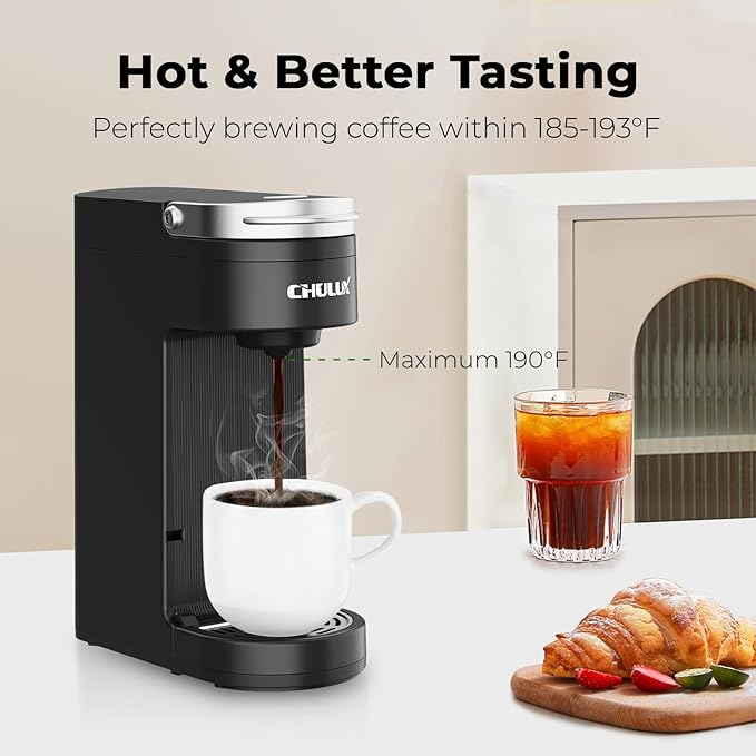 CHULUX Slim Single Serve Coffee Maker for K Pods, One Cup Coffee Maker Fits 7.3" Travel Mugs, Coffee Machine with 6 to 12oz Brew Sizes