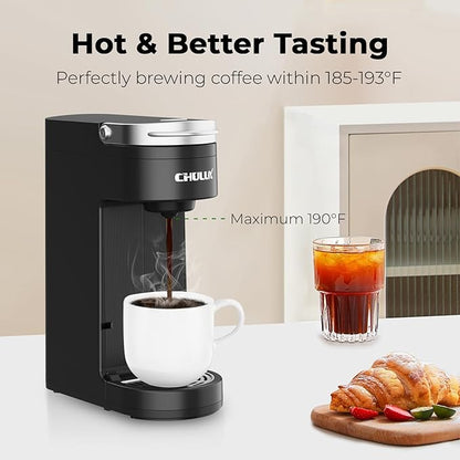 CHULUX Slim Single Serve Coffee Maker for K Pods, One Cup Coffee Maker Fits 7.3" Travel Mugs, Coffee Machine with 6 to 12oz Brew Sizes