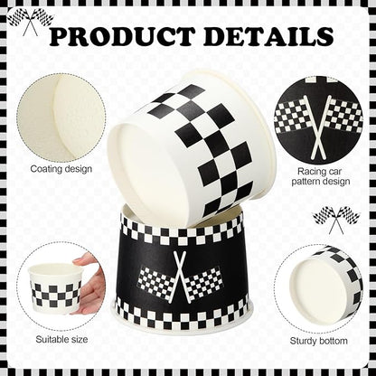 Honeydak 400 Pack 150 ml/ 5 oz Ice Cream Cups for Racing Theme Party Black and White Ice Cream Cups Disposable Treat Paper Dessert Snacks Sundae Container Wedding Birthday Party Supplies