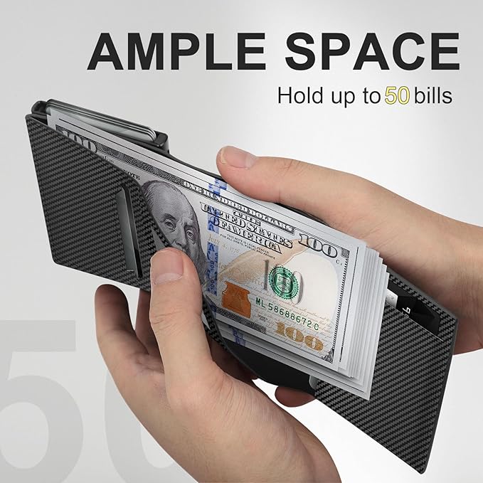 GAOCHALE Wallet for Men Pop up Card Holder, Smart, Slim, Minimalist Design for Front Pocket, Premium RFID Blocking, 10-14 Card Capacity | ID Window | Cash Slot(Carbon)