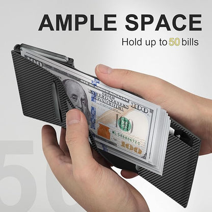 GAOCHALE Wallet for Men Pop up Card Holder, Smart, Slim, Minimalist Design for Front Pocket, Premium RFID Blocking, 10-14 Card Capacity | ID Window | Cash Slot(Carbon)