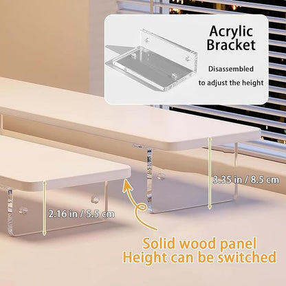 Monitor Stand Riser 2.16/3.34 Inch 2 Height Adjustments Acrylic Stand with Installation Tool, Desk Organizer Accessories Office Desk Storage Rack Screen/PC/Printer/Laptop Riser 7.8 x 15.7 Inch (Brown)