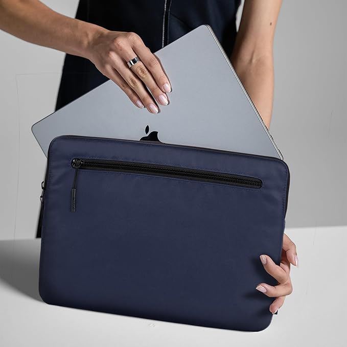 Incase Compact Laptop Sleeve with Flight Nylon - 16 Inch MacBook Pro and Laptop Case – Slim Computer Sleeve with Faux Fur Lining, Front Accessory Pocket with Zipper - Flight Navy