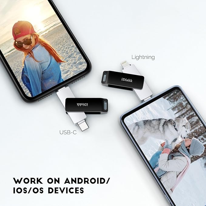 App-le Certified 1TB iPhone 17 iDiskk Photo Vault for iPhone USB Storage Photo Flash Drive Transfer Stick for iPhone Picture External Storage iPad Lightning USB C Android Photo Storage Photo Stick