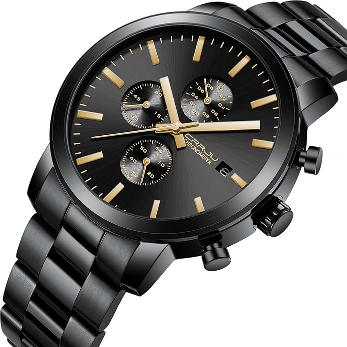 CRRJU Mens Stylish Casual Quartz Watches for Men Luxury Waterproof Calendar Chronograph Japan Movement Wristwatches