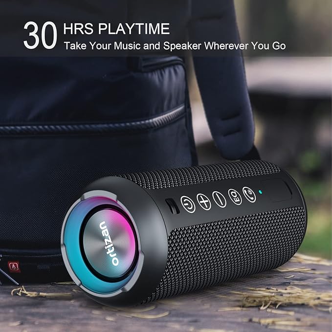 Ortizan Portable Bluetooth Speaker (1nd Gen), IPX7 Waterproof, Wireless, Big Sound and Deep Bass, TWS Pairing, 30Hrs of Playtime, Valentines Day Gifts for Him, Birthday Gifts for Men Women - Black