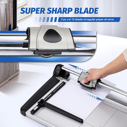 Rotary Paper Trimmer, 15 Sheets Heavy Duty Paper Trimmer, 480mm(18.90") Cutting Length, Commercial Grade Rotary Paper Cutter for Home/Office/School, Black & Silver