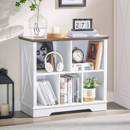 Book Shelf, 5 Cube Storage Organizer, 2-Tier Open Shelf Wooden Bookcase, Freestanding Wood Cube Storage Bookshelf for Bedroom, Living Room, Home Office (White)