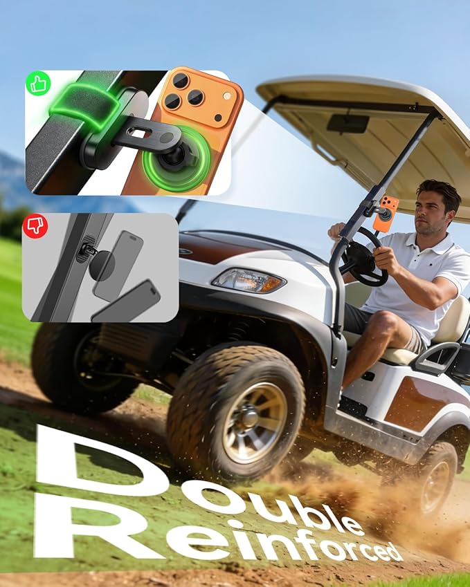 Rocoren Magnetic Golf Cart Phone Holder, Phone Mount Compatible with MagSafe iPhone 17-12, Golf Cart Accessories for EZGO, Club Car, Yamaha, Icon, Golf Gifts for Men Women Him Birthday Valentines Day