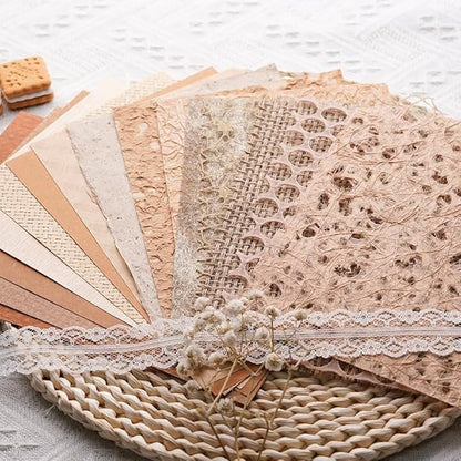 LewuwoPoing 15Pcs Handmade Scrapbook Art Paper Craft Textured Paper Colorful A5 Sheet Mesh Special Paper Mix for Scrapbooking Junk Journal Journaling Supplies DIY Materials,5.8x8.2 inches (Brown)
