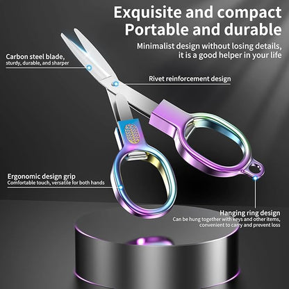 Stainless Steel Mini Folding Scissors - 2 Piece Portable Travel Scissors for Home, Office, Outdoor, Craft Use