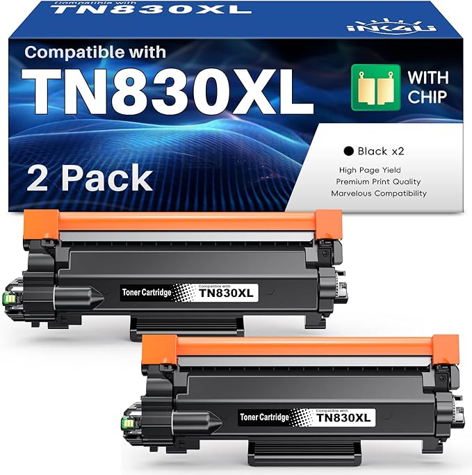 Compatible TN830XL Toner for Brother Printer Replacement for Brother TN830XL TN830 TN830/XL/V/R Toner Cartridges with DCP-L2640DW HL-L2460DW HL-L2480DW HL-L2400D HL-L2405W MFC-L2820DW Printer(2 Black)