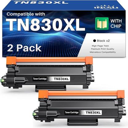 Compatible TN830XL Toner for Brother Printer Replacement for Brother TN830XL TN830 TN830/XL/V/R Toner Cartridges with DCP-L2640DW HL-L2460DW HL-L2480DW HL-L2400D HL-L2405W MFC-L2820DW Printer(2 Black)