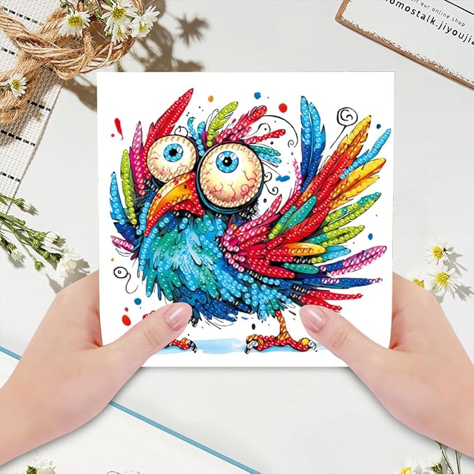 6PCS Diamond Art Painting Greeting Card Set, Bird Pattern DIY Cards with Envelopes for Xmas Birthdays Special Occasion Blessing