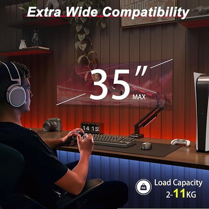 Monitor Arm, Gas Spring Monitor Stand for 17-35 Inch Screens up to 24.3 lbs, Adjustable Mount with C-Clamp & Grommet Base, Ergonomic Computer Monitor Mount (Single Arm Black)