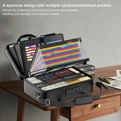 Tamfile Fireproof Document Box with Lock, Hard Case Fireproof Water Resistant File Organizer with 24 Colorful Pockets,Fire Safe Box for Important Documents、Valuables、Laptop、Passports (Black)