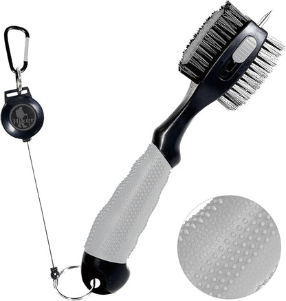 Hiker Golf Club Cleaning Brush with Groove Cleaner, Oversized Double Brush Heads, 24 inch Retractable Zipline Carabiner, Comfortable Rubber Grip for Golf Club Bag Accessories(Grey)