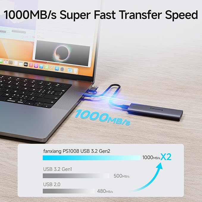 fanxiang 500GB External SSD - Portable SSD External Solid State Drive, 1000MB/s, USB 3.2 Gen2 Type-C, Aluminum Alloy, External Hard Drive for iPhone15/16/17,Android, Mac, Windows (PS1008-NEW)