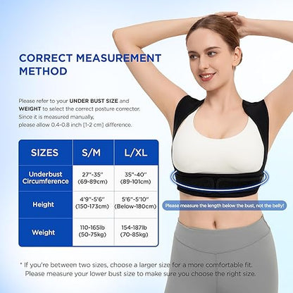 Vicorrect Posture Corrector for Women and Men, Adjustable Upper Back Brace for Clavicle Support and Providing Pain Relief from Neck, Shoulder, and Upper Back (Black, Large/X-Large)