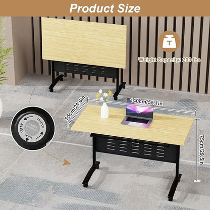 Folding Conference Table,Conference Table with Wheels,Large Flip-Top Training Table,Freely Combinations,Easy to Move for Offices,Schools,Training Rooms（8,A-Yellow,55in