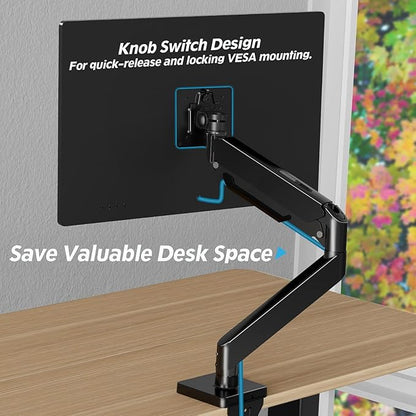 MOUNTUP Single Monitor Mount with USB Fits 49 42 40 35 34 32 27 24 inch Large Screen, Heavy Duty Monitor Arm, Gas Spring Monitors Stand for Desk, Holds 4.4-33 lbs, Ultrawide Monitors Arm, VESA Mount