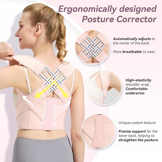 Posture Corrector for Women and Men,Adjustable Shoulder Straightener,Back Support Brace,Upper Spine scoliosis, hunchback Pink Large
