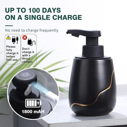 BosilunLife Automatic Soap Dispenser Bathroom - Liquid Hand Free Dispenser Smart Electric Lotion Soap Dispenser Touchless with Waterproof Pump Rechargeable Dish Soap Dispenser Ceramic Black