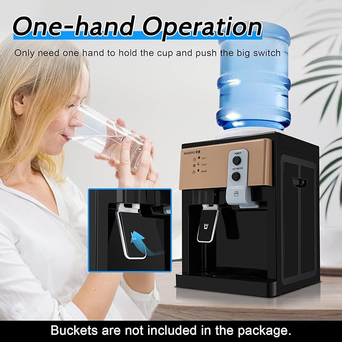 Water Dispenser Top Loading Countertop Water Cooler Dispenser with 3 Temperature Settings Desktop Electric Hot and Cold Dispenser for Home, Office, Dormitory (Black)