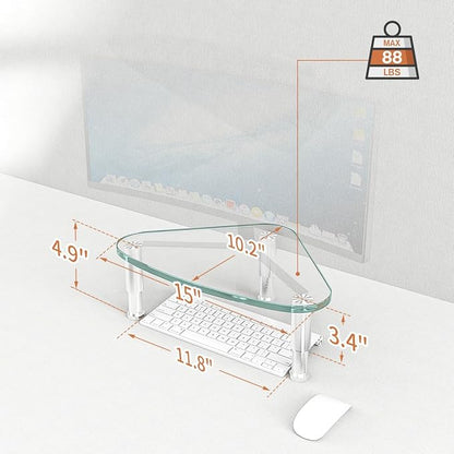 Hemudu Clear Glass Computer Monitor Riser/Triangle Desktop Universal Corner Stand for Computer Monitor & Laptop HD01T-003