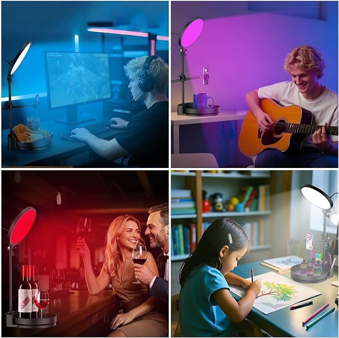 Selfie Light Kit for Desk and Laptop,55W Dimmable Full Screen Ring Light,with Rotating Storage Box,Pen Holder Stand,Phone Holder and Controller (Black-RGB, 10.5)