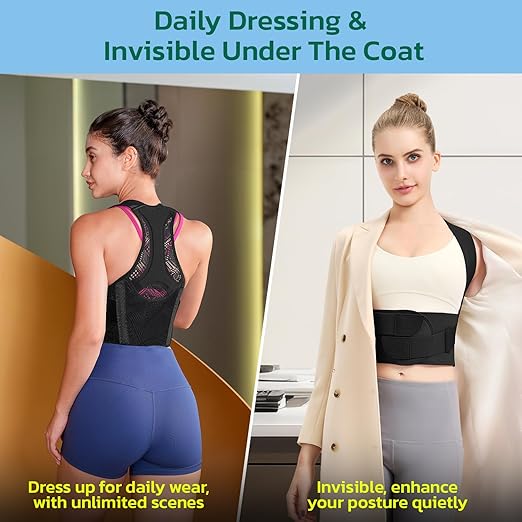 Posture Corrector for Women - Lightweight and Breathable Back Brace for Pain Relief, Rounded Shoulders and Hunchback, Compact & Portable with Fashionable Design, Invisible Under Clothes Black XL