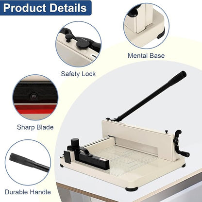 12 Inch Heavy Duty Paper Cutter,Guillotine Paper Cutter Heavy Duty for A4 Paper,Stack Paper Trimmer 400 Sheet Capacity,White A4 Guillotina para Papel for Office Home School.