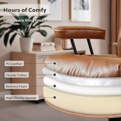 HOOOWOOO Ergonomic Office Chair,Mid Century Modern Computer Desk Chair,Comfy Executive Chair with Extra Wide Tufted Cloudy Seat Lumbar Support High Reclining Back,PU Leather Light Brown