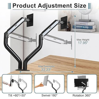 Okak Dual Monitor Stand for Desk Dual Monitor Arm Mount Computer for VESA Mounting Holes 75 and 100mm, 15 to 27 Inch Screens Stand Up to 26.4lbs, Office Desk Accessories, Two Pack