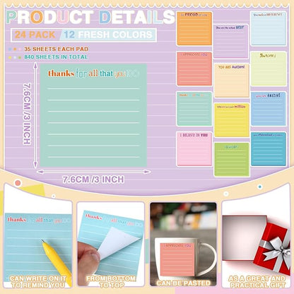 Yinder 12 Pcs Employee Appreciation Sticky Notes Xmas Gift Bulk Motivation Note Pad Mini Inspirational Note Gift for Teacher Nurse Staff Coworker Office Supply 3 x 3'' (Appreciation,Light)