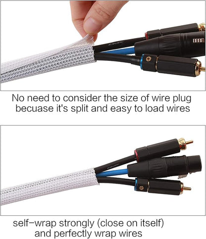 Alex Tech 20ft - 1.5 inch Cord Protector Wire Loom Tubing Cable Sleeve Split Sleeving for USB Cable Power Cord Audio Video Cable - Protect Cat from Chewing Cords - White