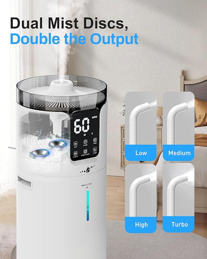 16L Smart Humidifier large room, Whole house Humidifier for Home 1500 sq.ft with APP/Voice/Remote Control, Ultrasonic Cool Mist Humidifiers for Bedroom, Plants, office with Tube, White