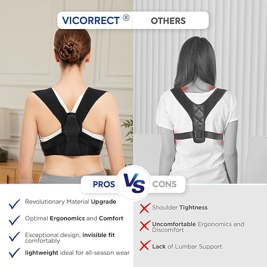 Vicorrect Posture Corrector for Women and Men, Adjustable Upper Back Brace for Clavicle Support and Providing Pain Relief from Neck, Shoulder, and Upper Back (Black, Large/X-Large)