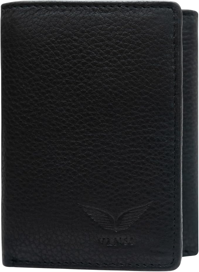 VANSI Genuine Leather Modern TriFold Design Wallet and Card Holder for Men (BLACK)