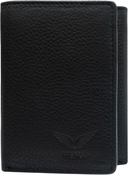 VANSI Genuine Leather Modern TriFold Design Wallet and Card Holder for Men (BLACK)