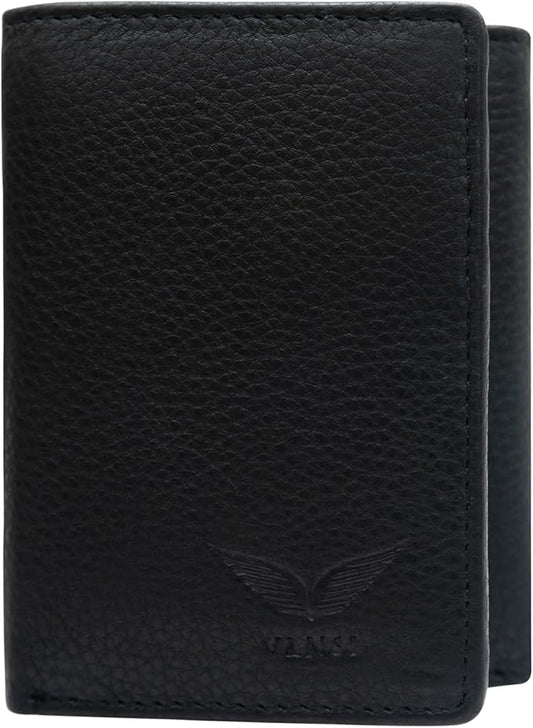 VANSI Genuine Leather Modern TriFold Design Wallet and Card Holder for Men (BLACK)